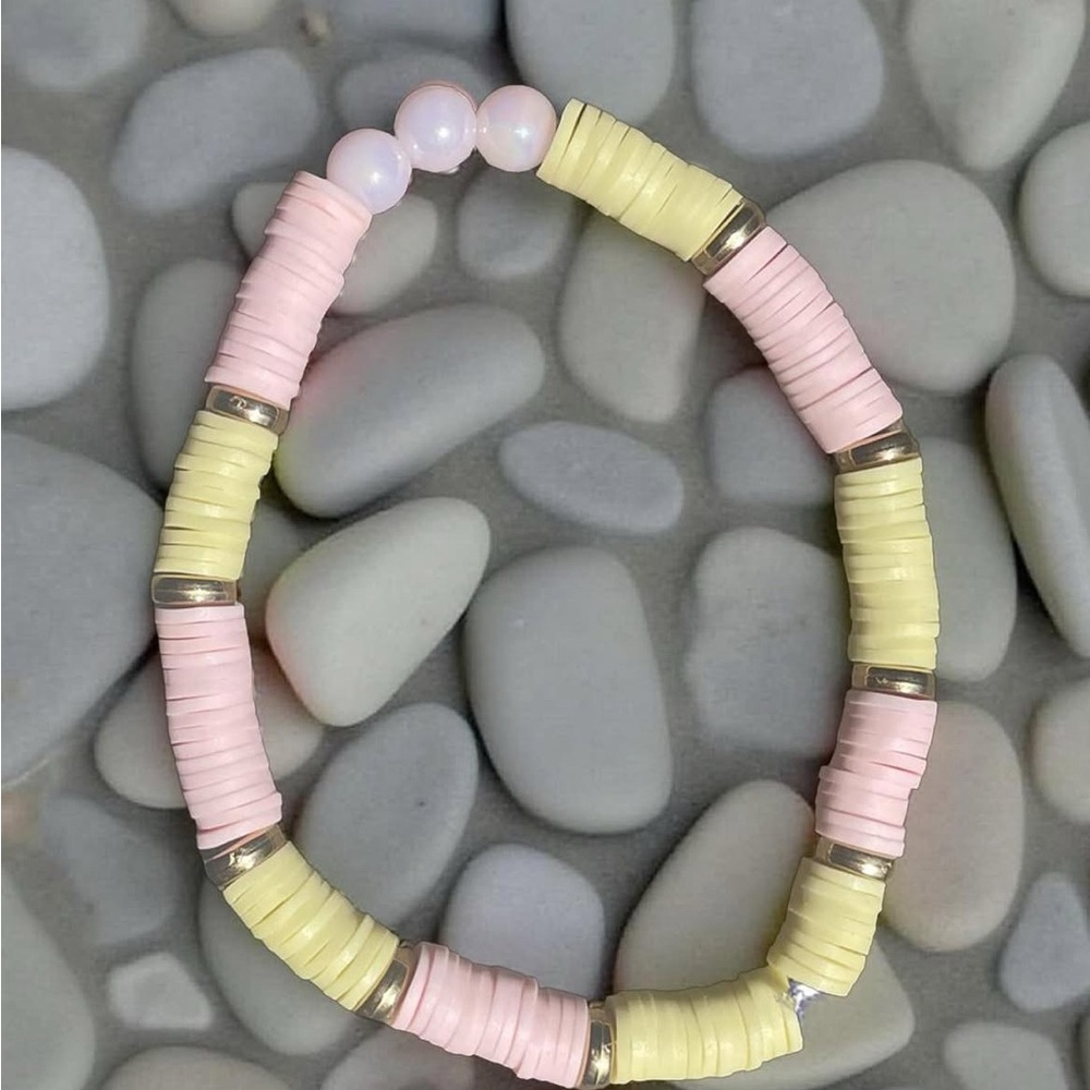 yellow and pink claybead bracelet